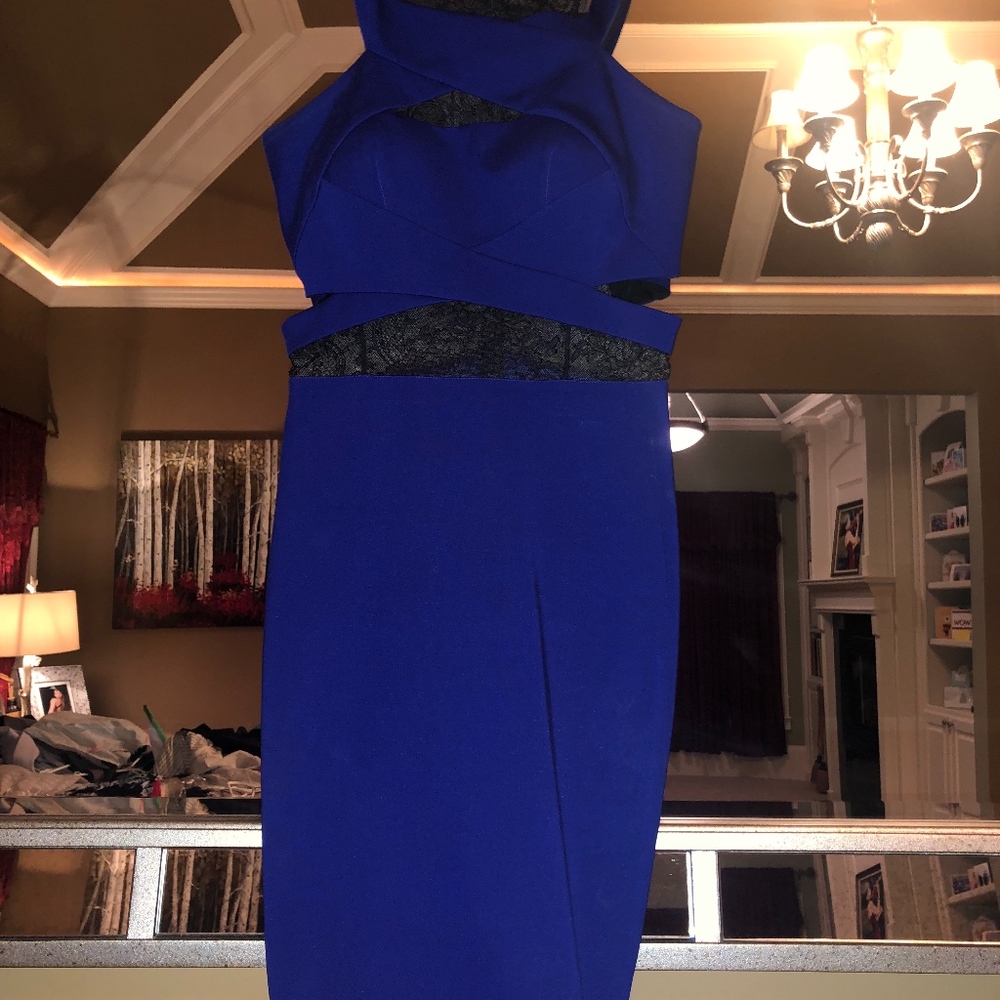 BLACK LACE AND BLUE COCKTAIL DRESS